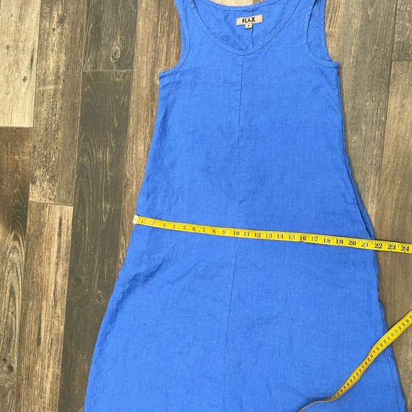 FLAX 100% Linen Shift Dress Sleeveless Relaxed Fit Midi Pockets Blue Size 4/6 - Picture 9 of 10